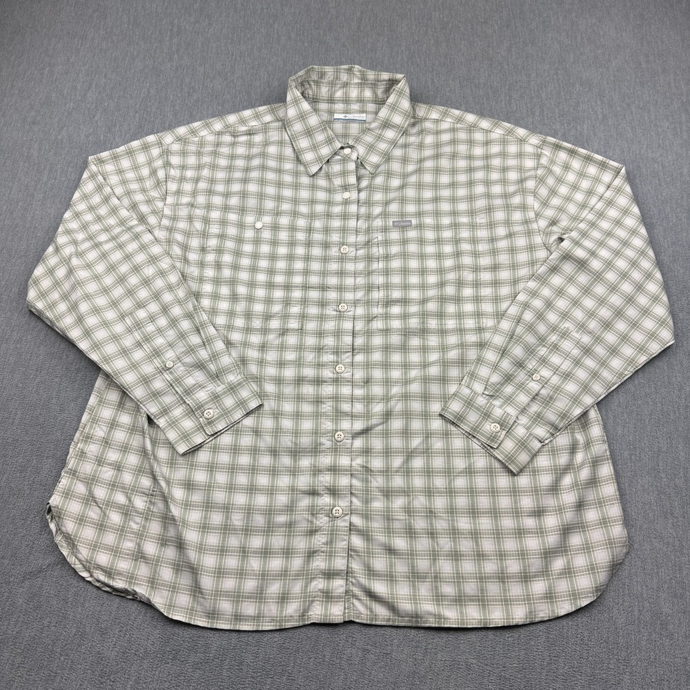 Columbia Shirt Women 1X Green Plaid Silver Ridge Utility Long Sleeve Lightweight - Picture 1 of 11